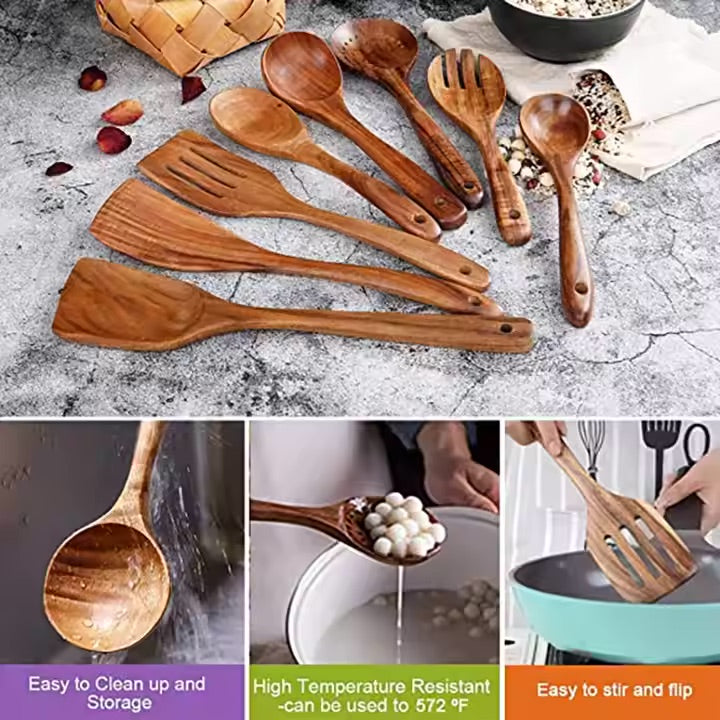 Non Stick Acacia Wooden Spoons Cooking Utensils Set 4 7 Piece Wooden Kitchen Utensils Set